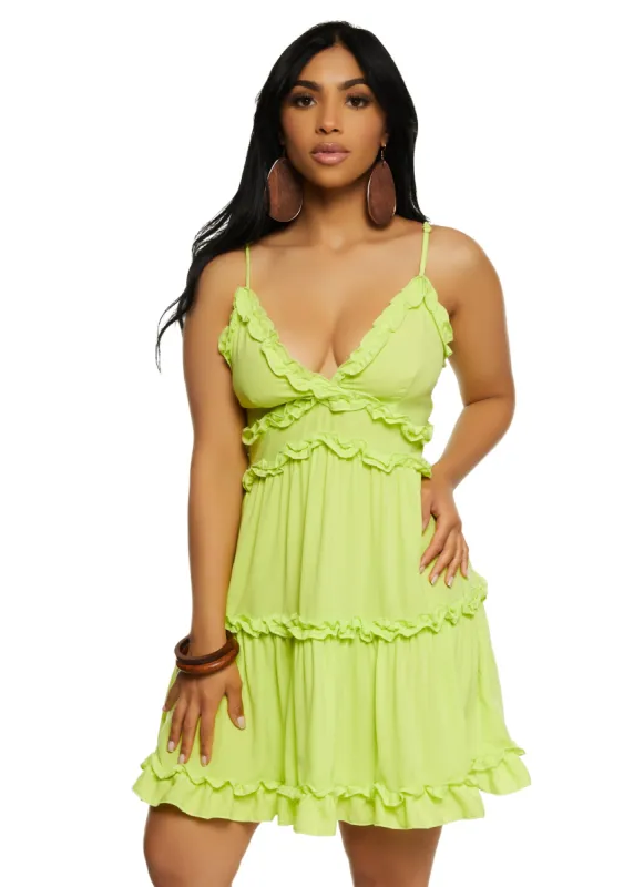 Iris Ruffle Trim Plunge Neck Mini Dress made by iris