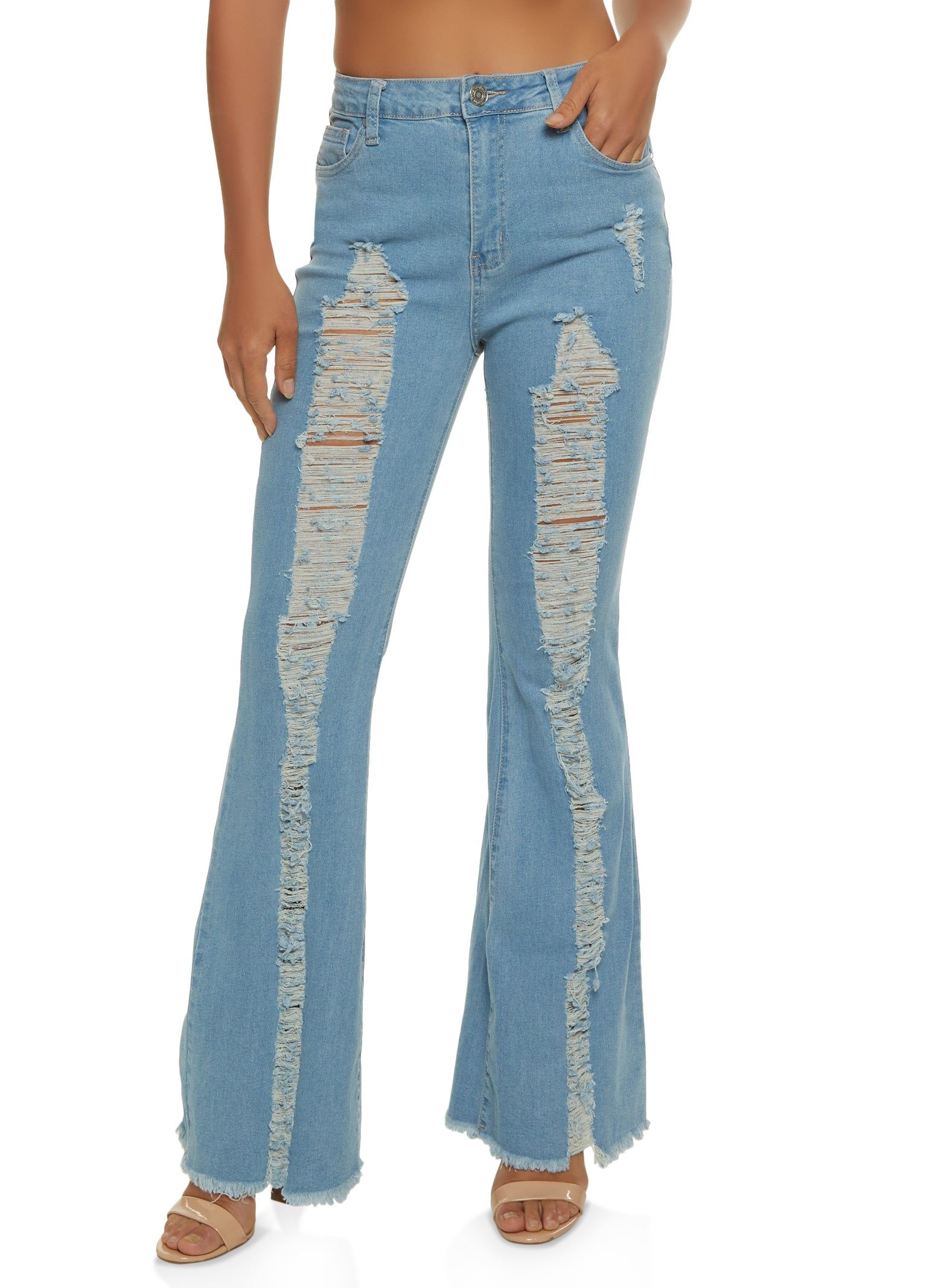 High Waist Distressed Flared Jeans sold by Rainbow