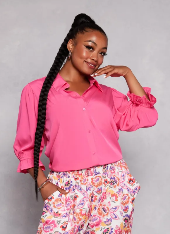 Plus Size Balloon Quarter Sleeve Shirt sold by Rainbow