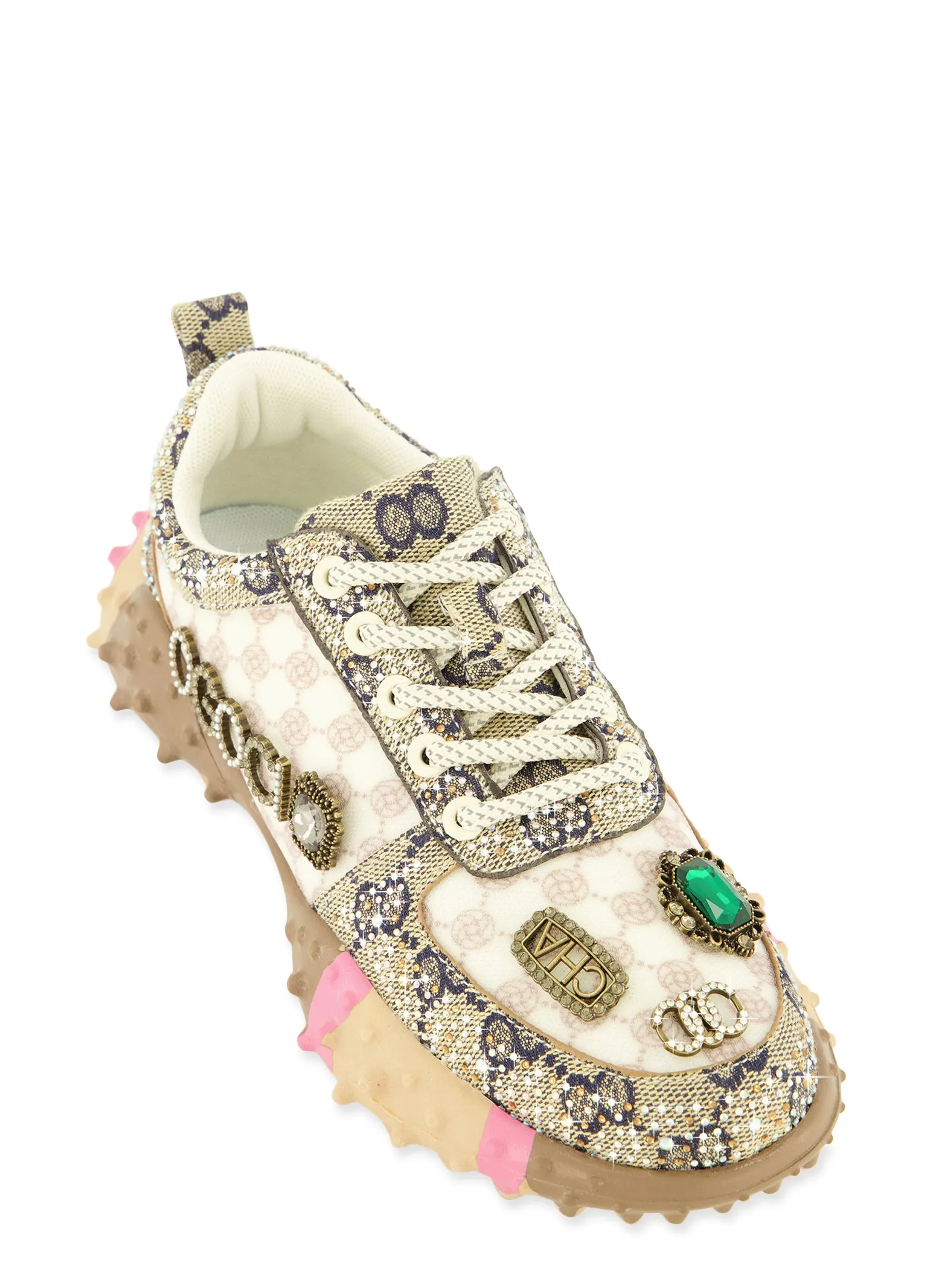 Rhinestone Color Block Low Top Lace Up Sneakers sold by Rainbow