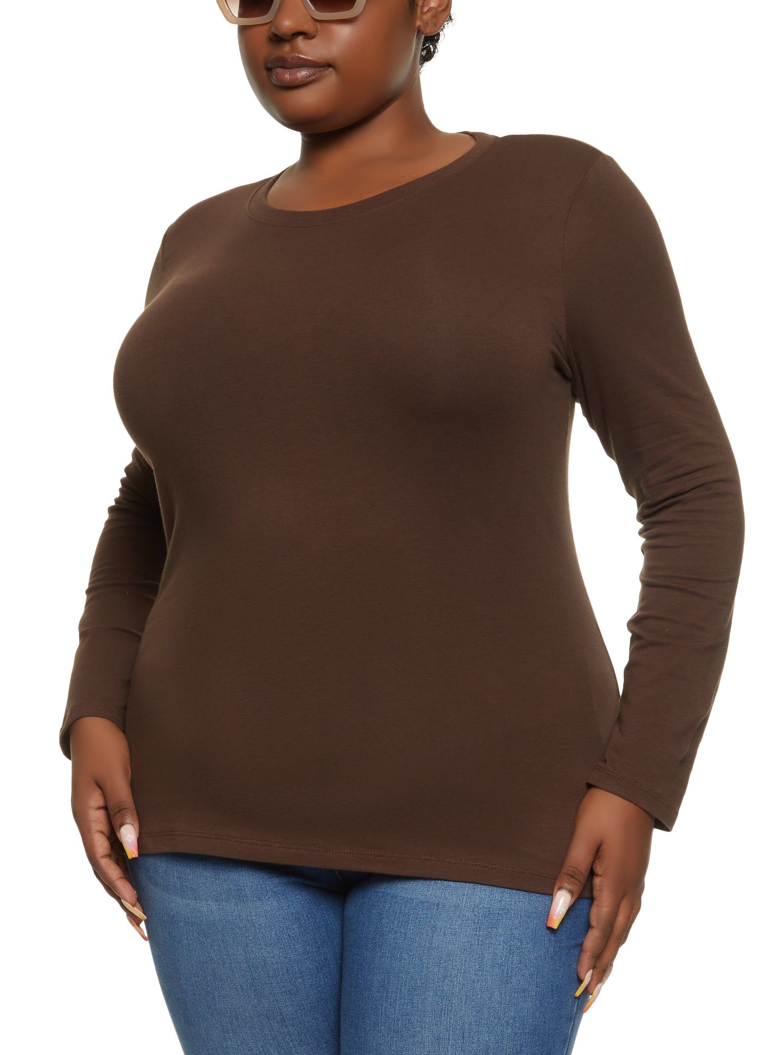 Plus Size Basic Crew Neck Long Sleeve Tee sold by Rainbow