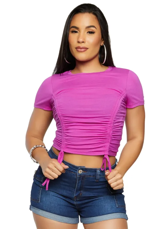 Haute Monde Ruched Short Sleeve Crop Top made by Rainbow