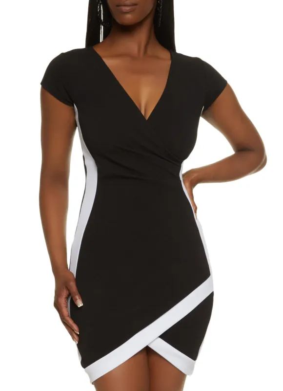 Crepe Knit Contrast Trim Tulip Hem Dress sold by Rainbow