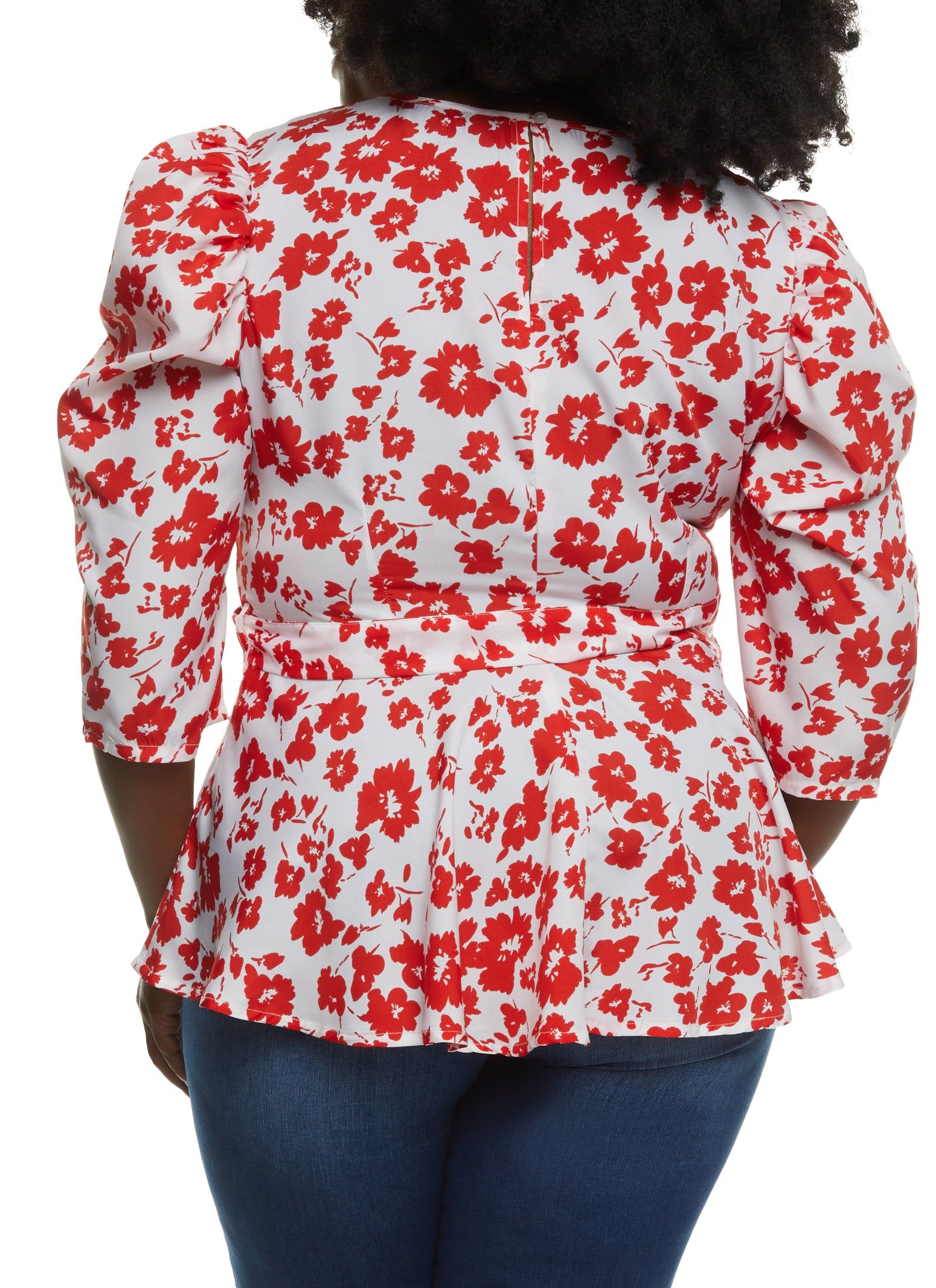 Plus Size Puff Sleeve Floral Print Peplum Top sold by Rainbow product image thumbnail 2