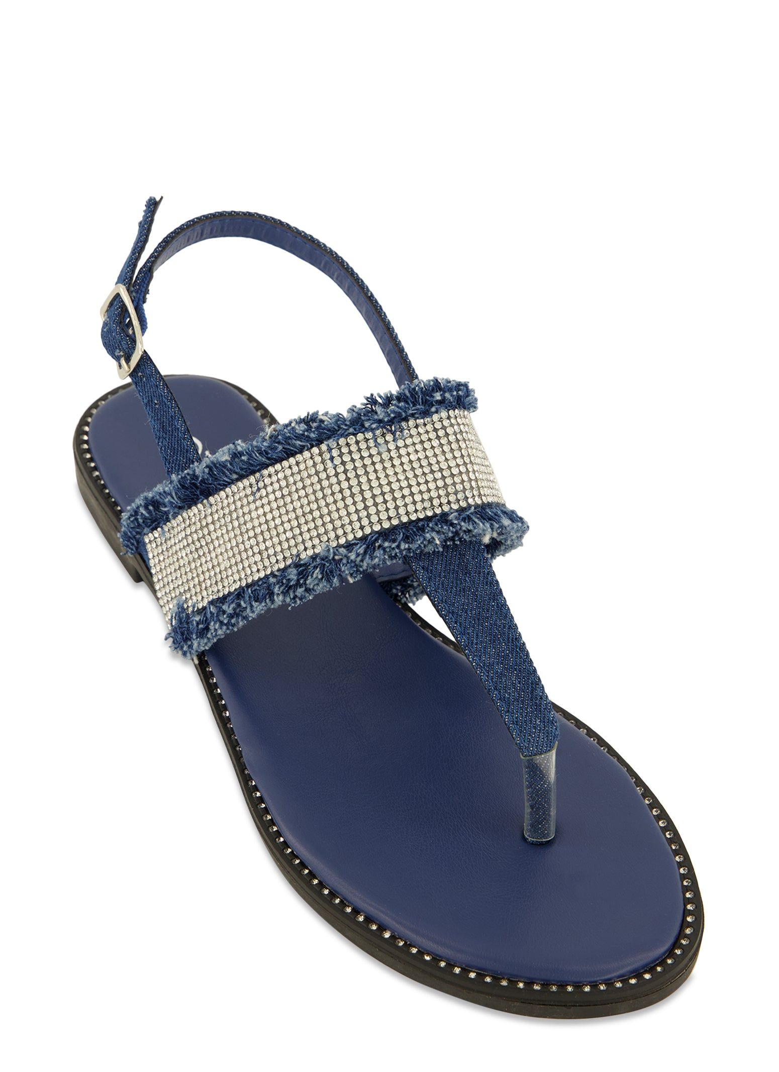 Rhinestone Frayed Buckle Strap Thong Sandals sold by Rainbow