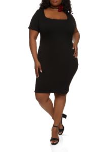 Plus Size Square Neck Midi Dress sold by Rainbow
