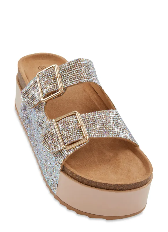 Rhinestone Buckle Platform Footbed Slide Sandals sold by Rainbow