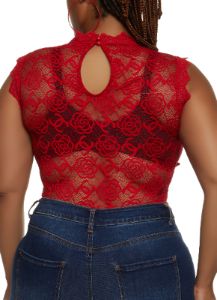 Plus Size Floral Lace Mock Neck Bodysuit sold by Rainbow