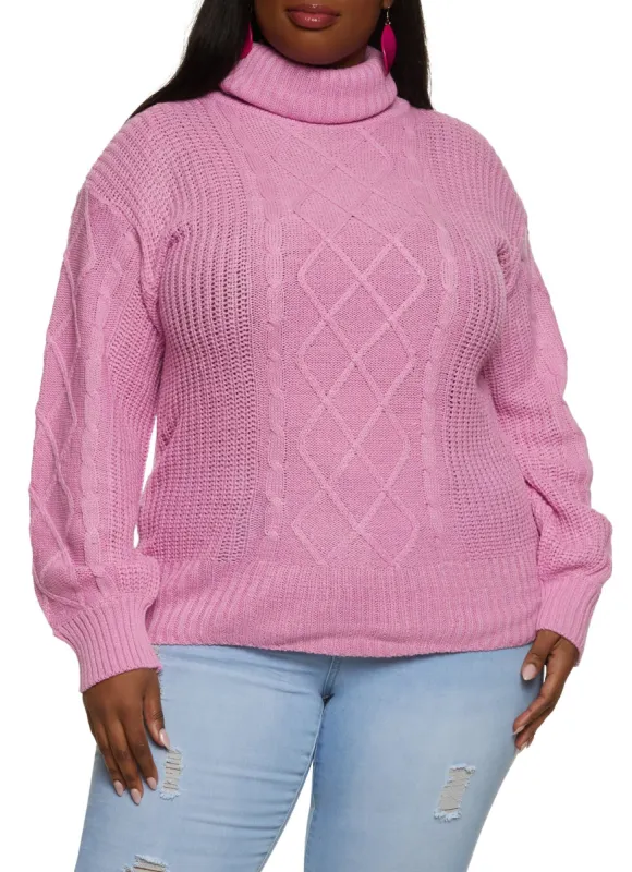 Plus Size Cable Knit Turtleneck Sweater sold by Rainbow