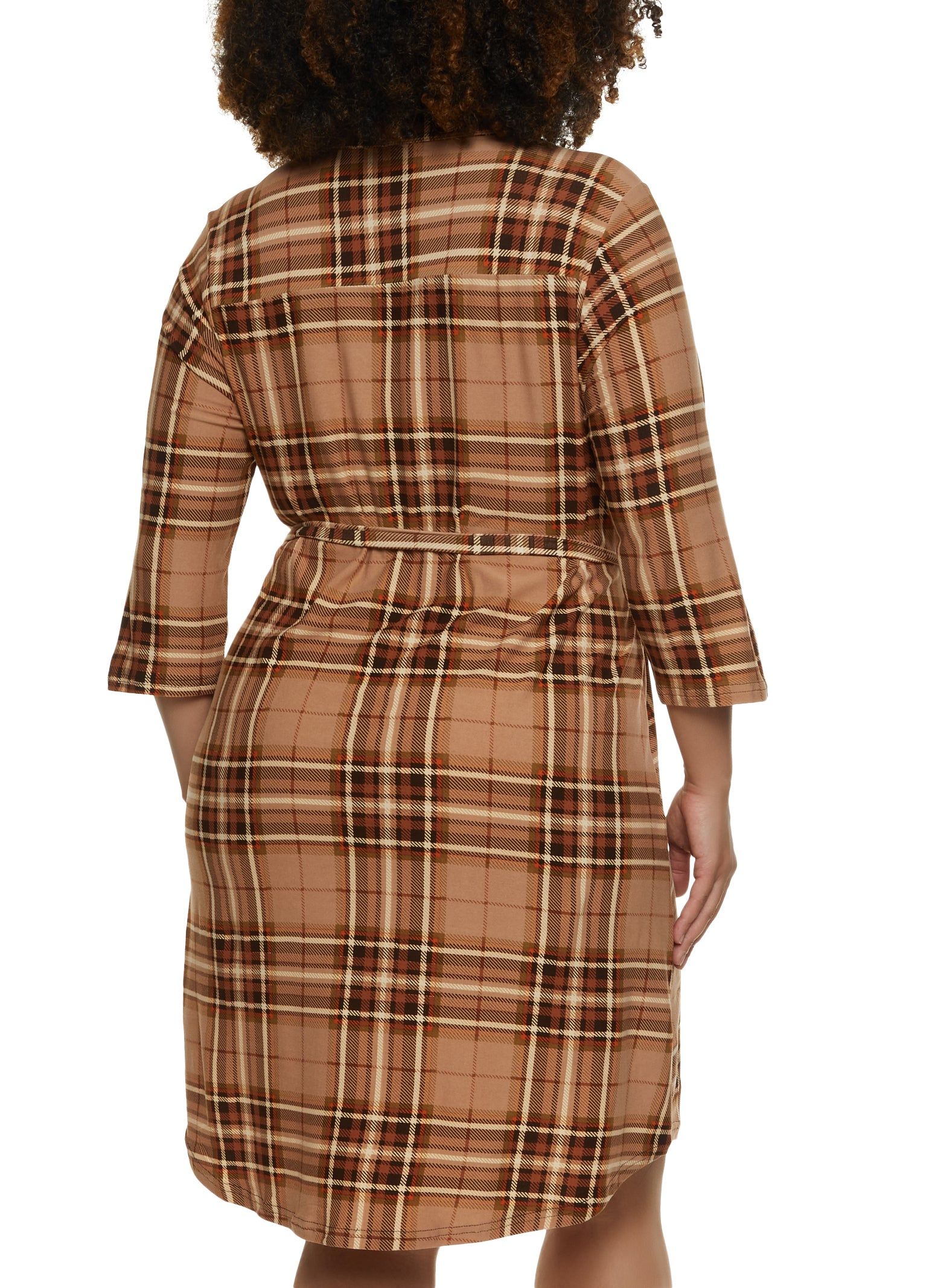 Plus Size Plaid Midi Shirt Dress sold by Rainbow product image thumbnail 3