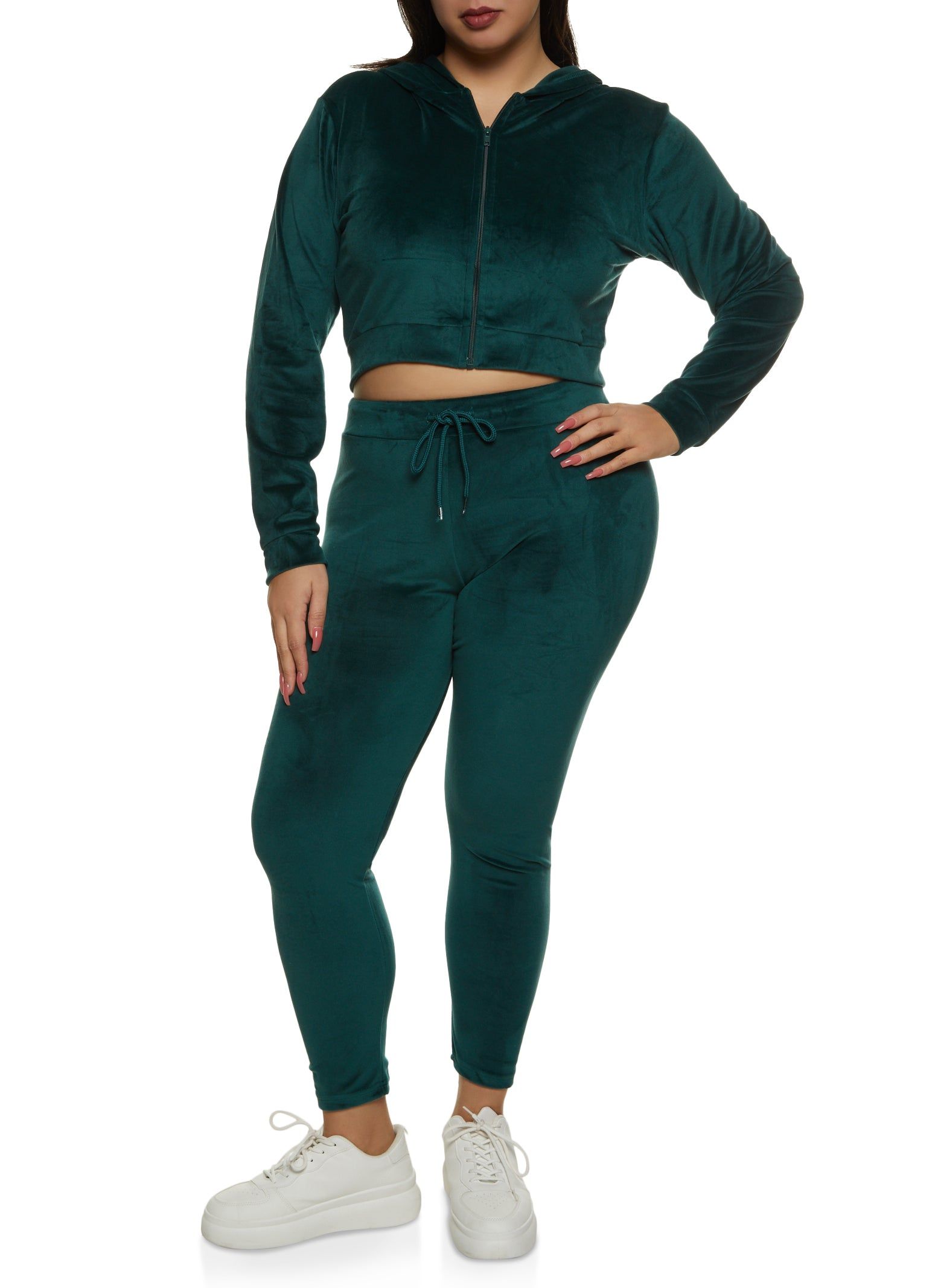 Plus Size Cropped Velour Zip Front Hoodie sold by Rainbow product image thumbnail 2