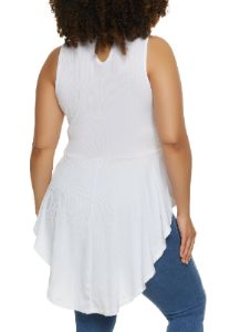 Plus Size Mock Neck Cut Out Hanky Hem Top sold by Rainbow