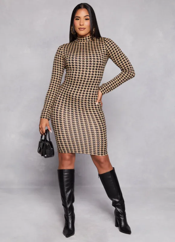 Houndstooth Mock Neck T Shirt Dress sold by Rainbow