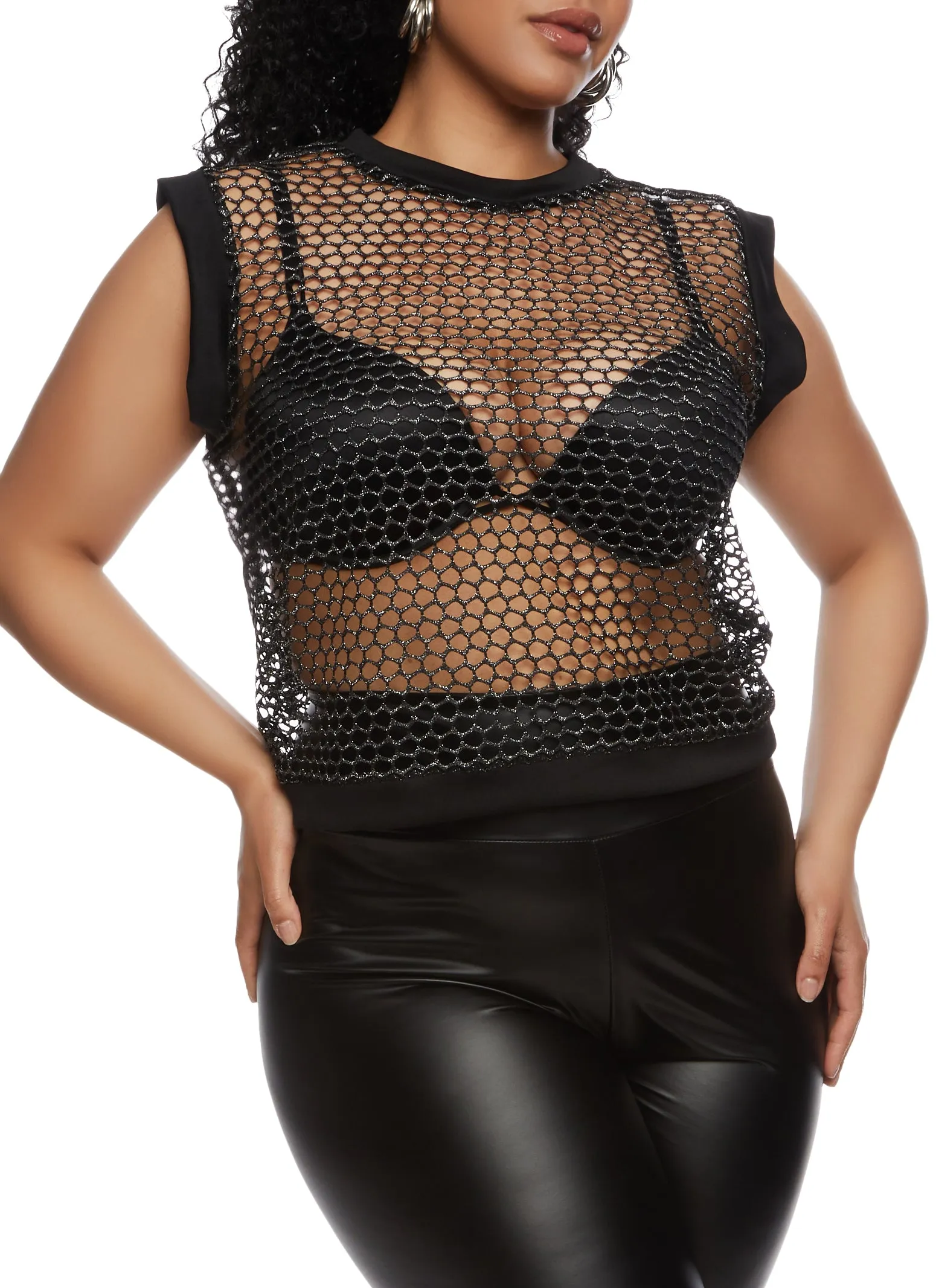 Plus Size Lurex Fishnet Cropped Tank Top sold by Rainbow