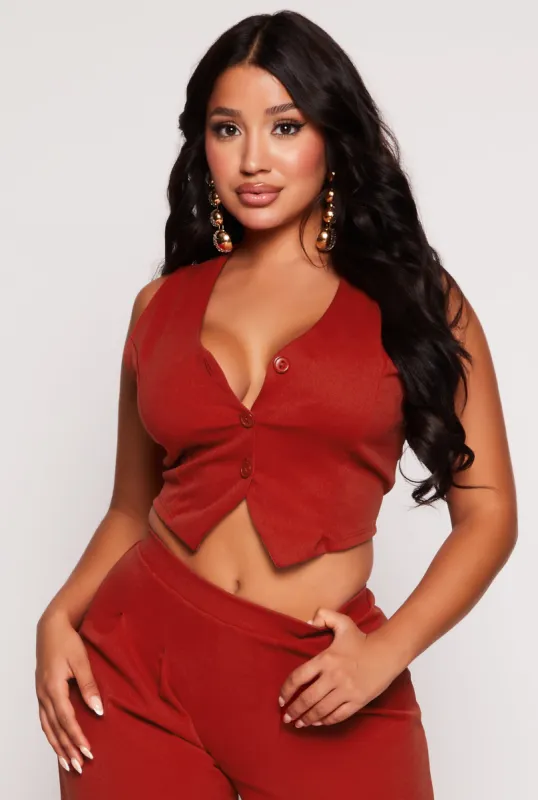 Button Front Cropped Vest made by Rainbow