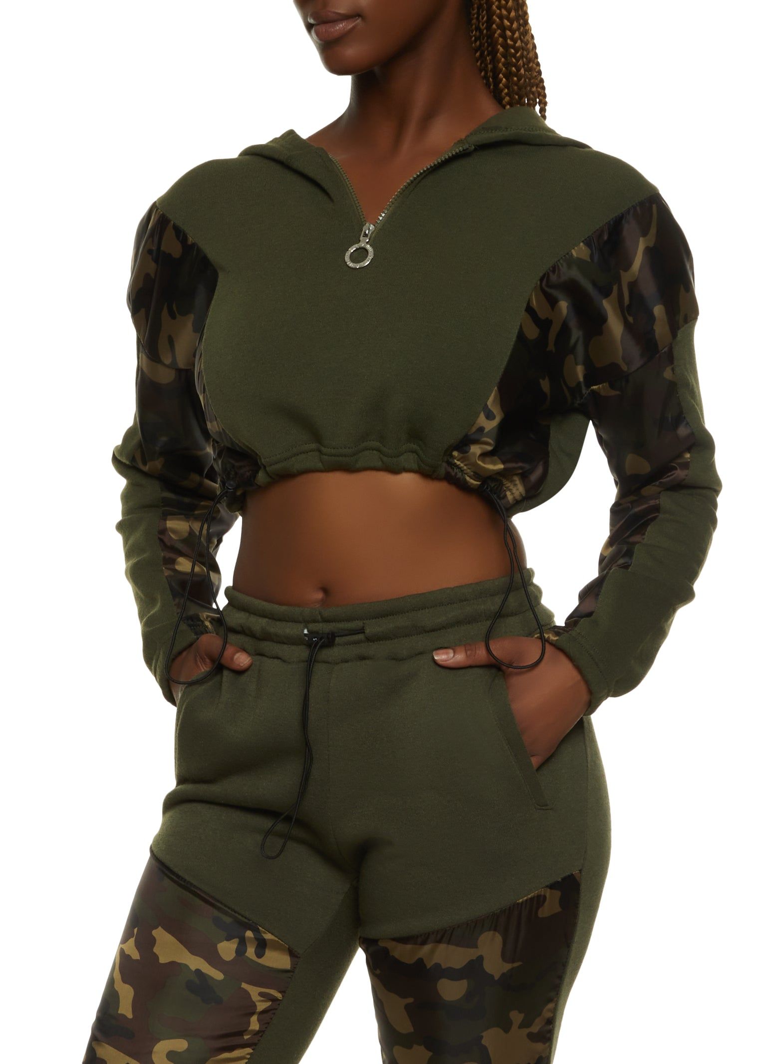 Cropped Camo Color Block Pullover Hoodie sold by Rainbow