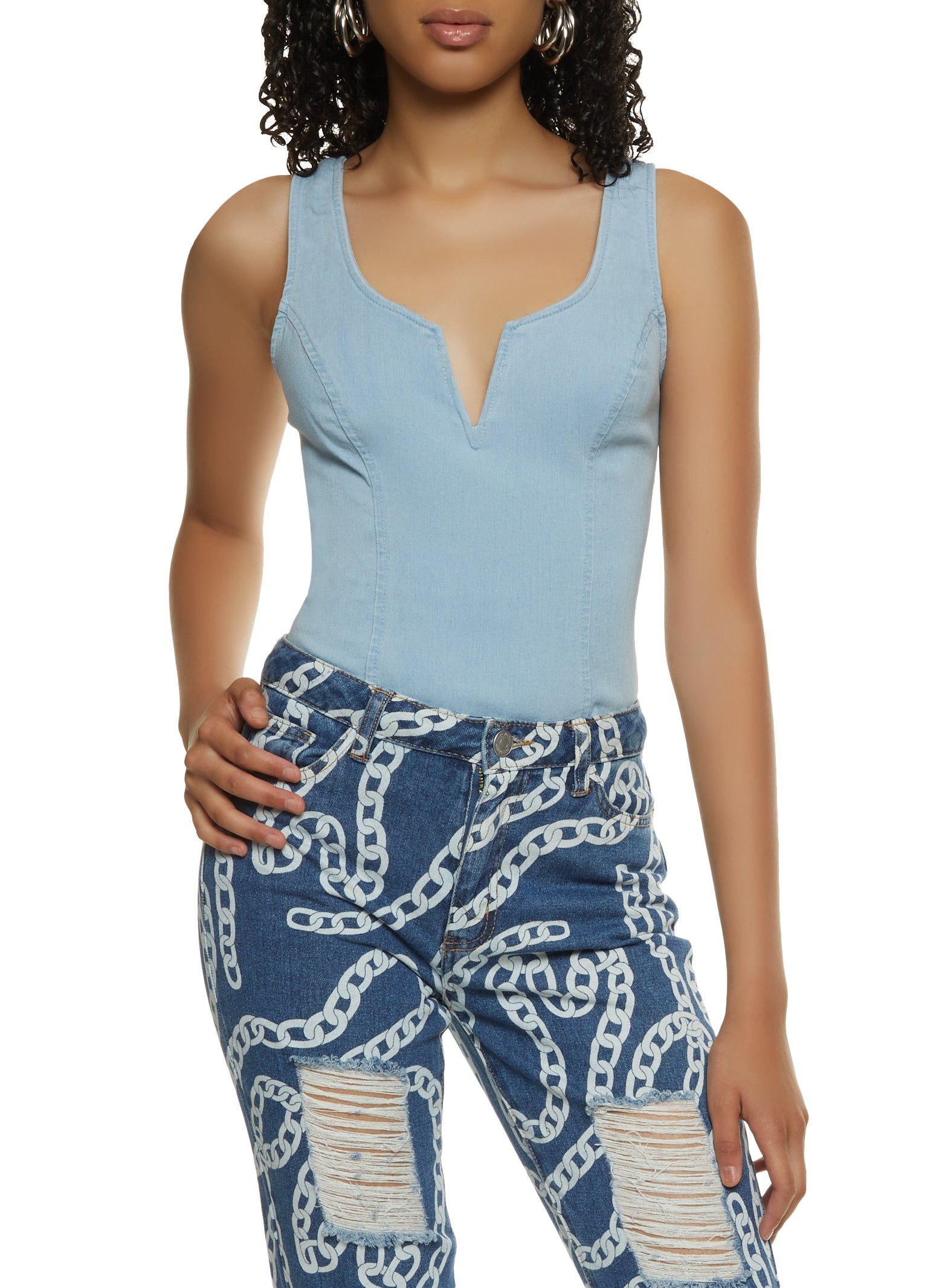 Denim Notch Neck Bodysuit sold by Rainbow product image thumbnail 2