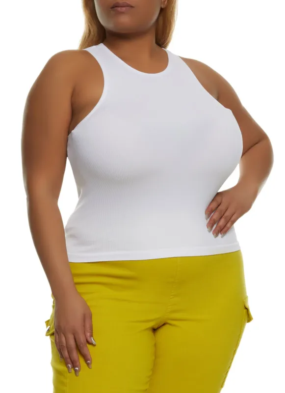 Plus Size Basic Ribbed Knit Seamless Tank Top sold by Rainbow