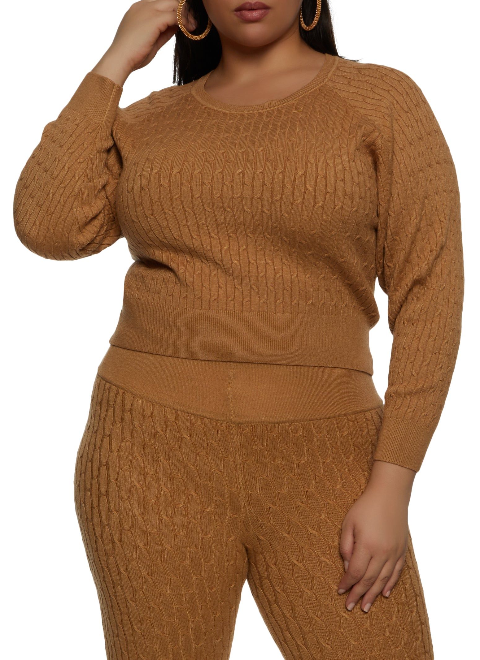 Plus Size Cable Knit Crew Neck Pullover Sweater sold by Rainbow
