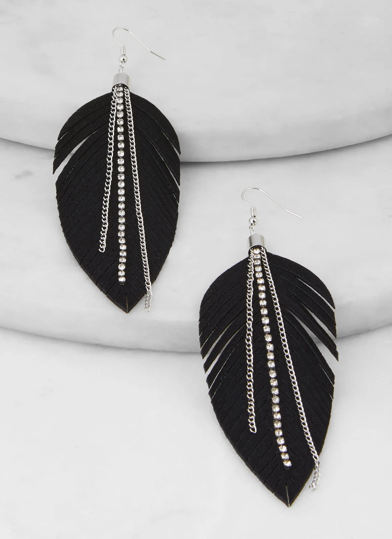 Rhinestone Chain Fringe Leaf Drop Earrings sold by Rainbow product image thumbnail 2