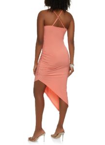 Asymmetrical Hem Ruched Cami Midi Dress sold by Rainbow