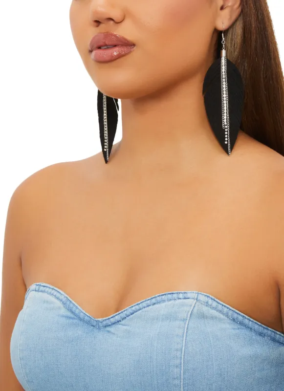 Rhinestone Chain Fringe Leaf Drop Earrings sold by Rainbow