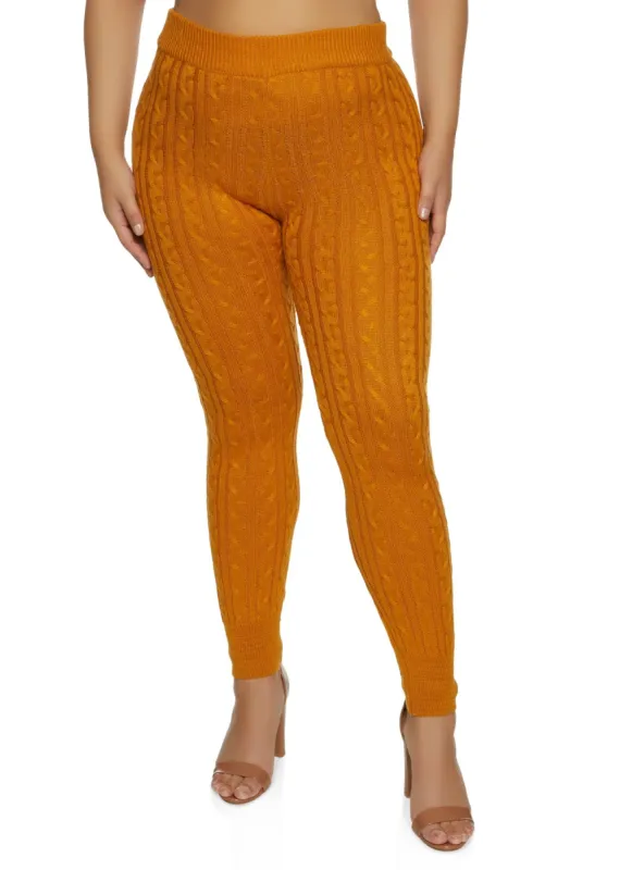 Plus Size Cable Knit High Waist Joggers sold by Rainbow