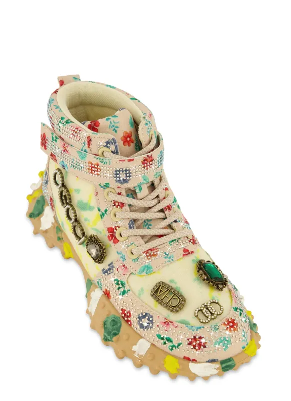 Rhinestone High Top Lace Up Sneakers sold by Rainbow