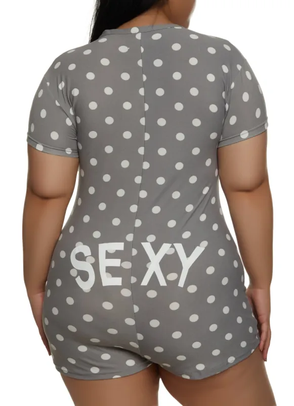 Plus Size Sexy Button Front Pajama Romper sold by Rainbow