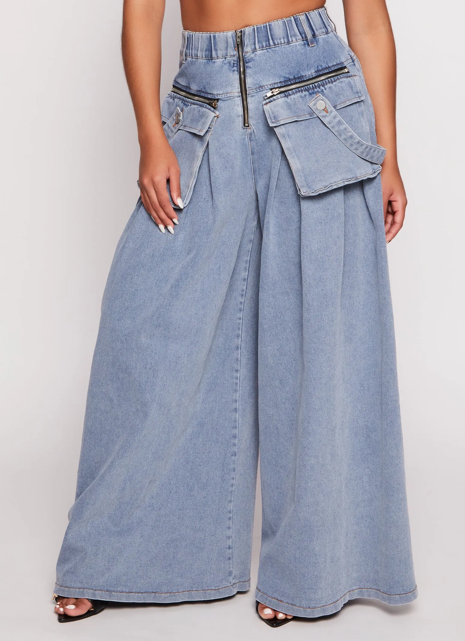 Wide Leg Pleated Cargo Pocket Jeans sold by Rainbow product image thumbnail 2
