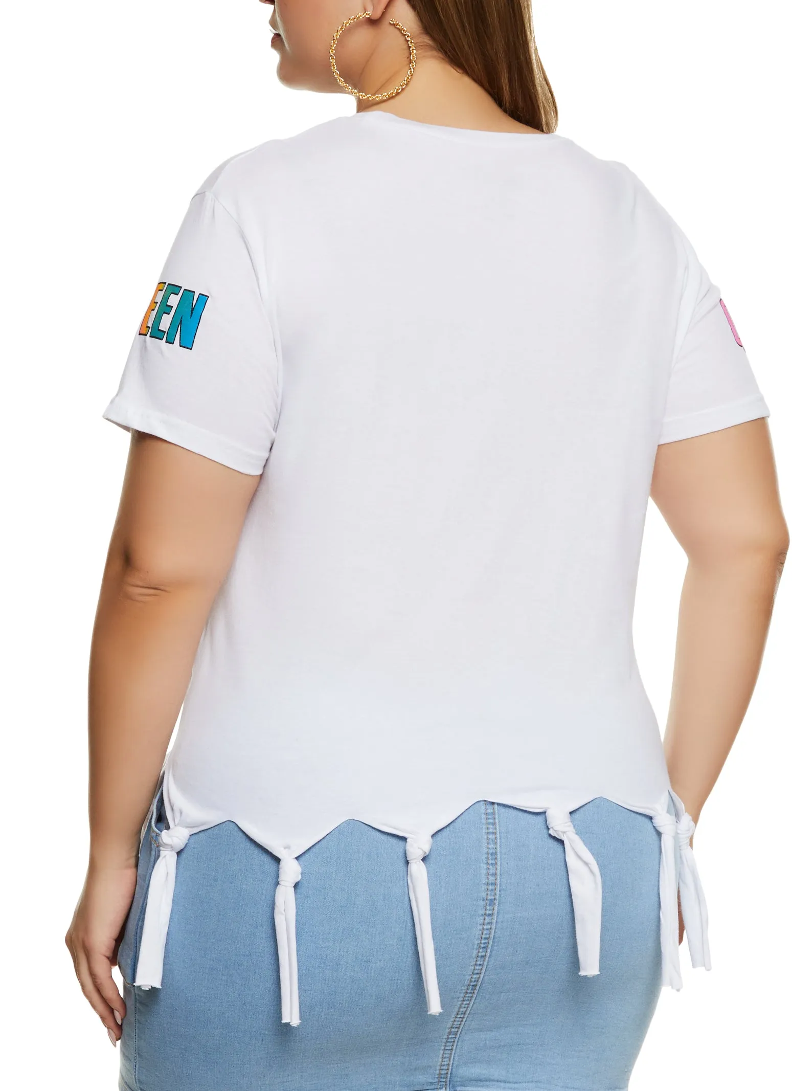 Plus Size Knotted Fringe Favored Glitter Graphic Tee sold by Rainbow product image thumbnail 3