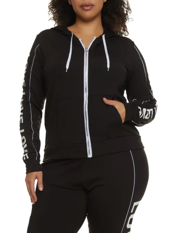 Plus Size Love Side Graphic Zip Front Hoodie sold by Rainbow
