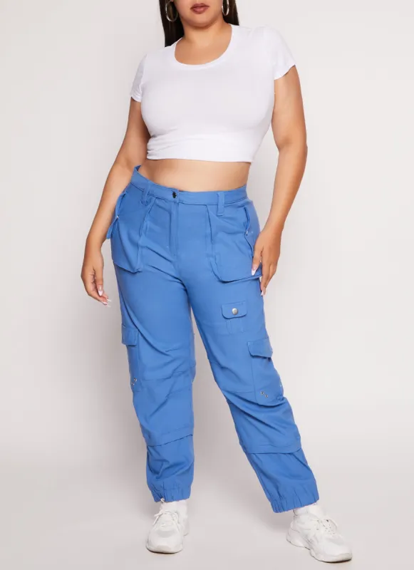 Plus Size Solid High Waist Cargo Joggers sold by Rainbow