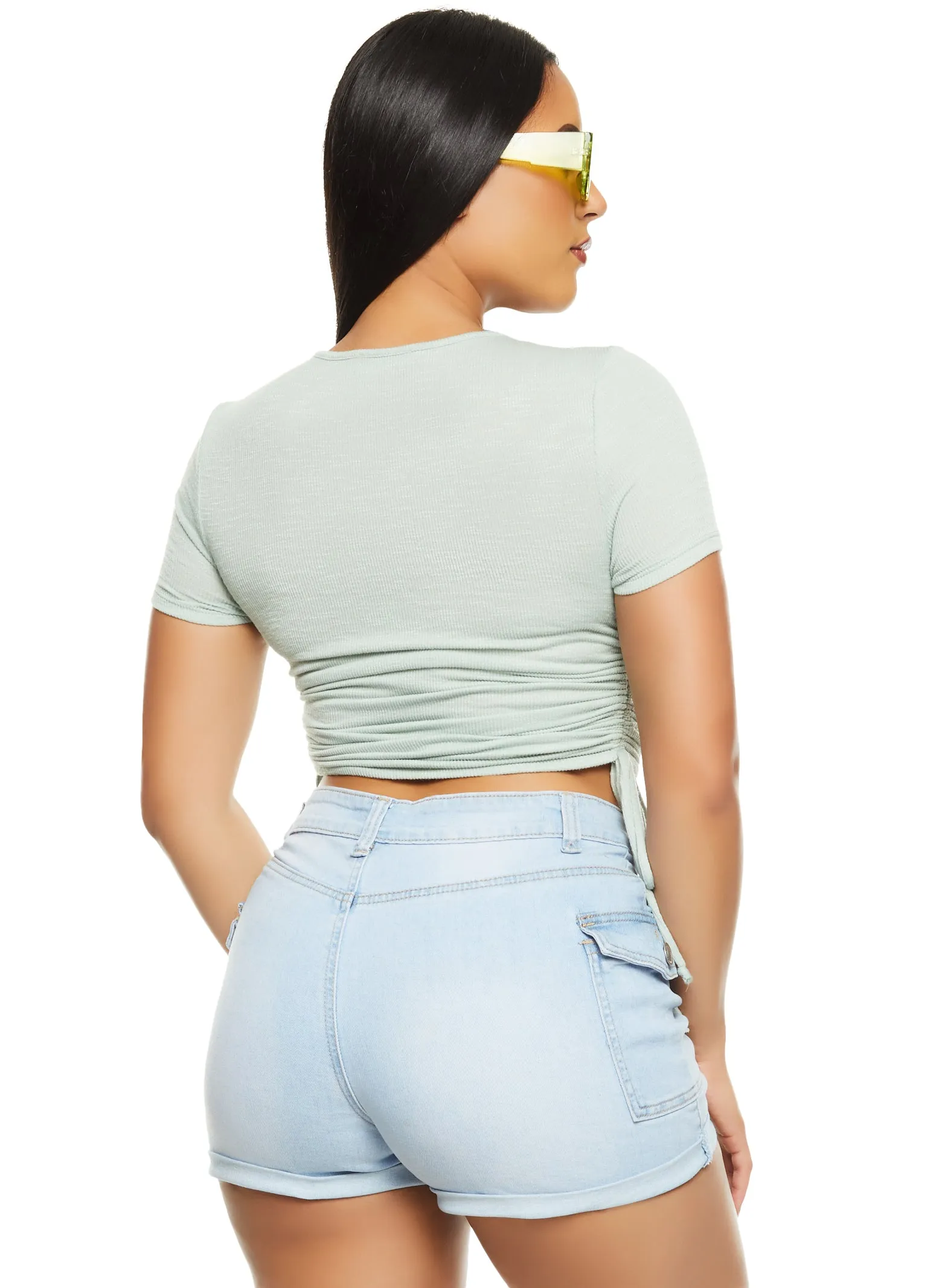 Ribbed Crew Neck Ruched Side T Shirt sold by Rainbow product image thumbnail 2