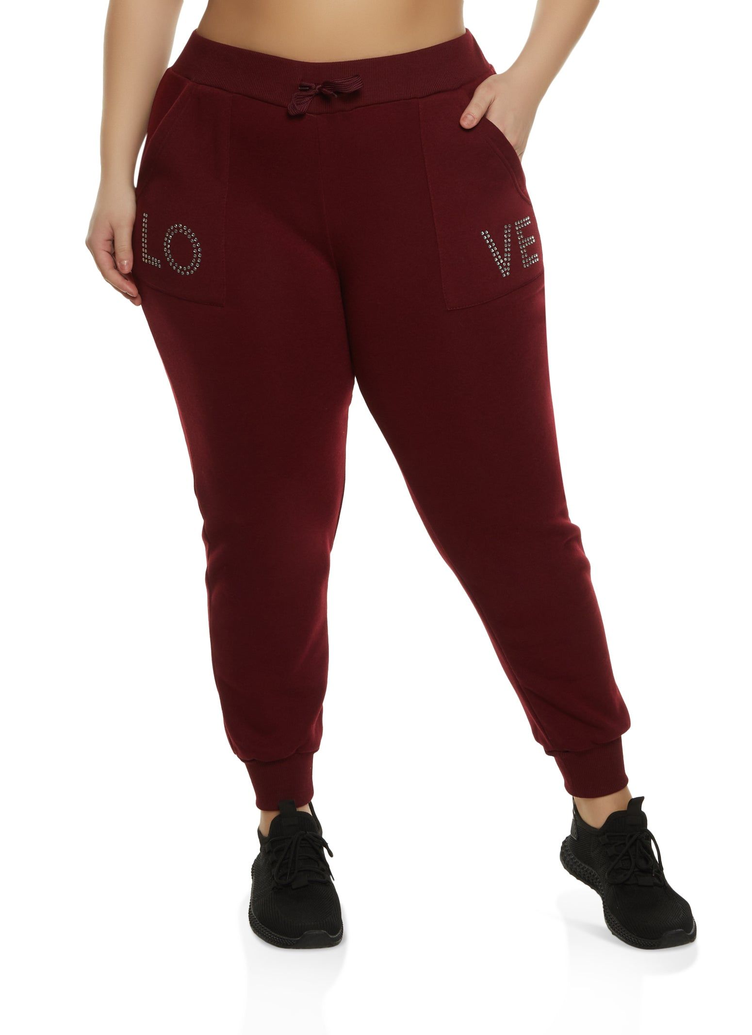 Plus Size Love Rhinestone Studded Joggers sold by Rainbow