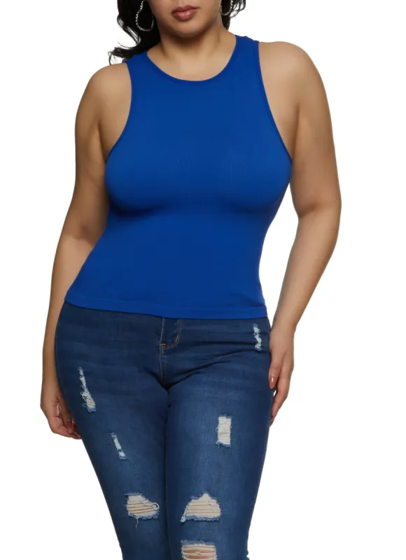 Plus Size Basic Ribbed Knit Seamless Tank Top sold by Rainbow