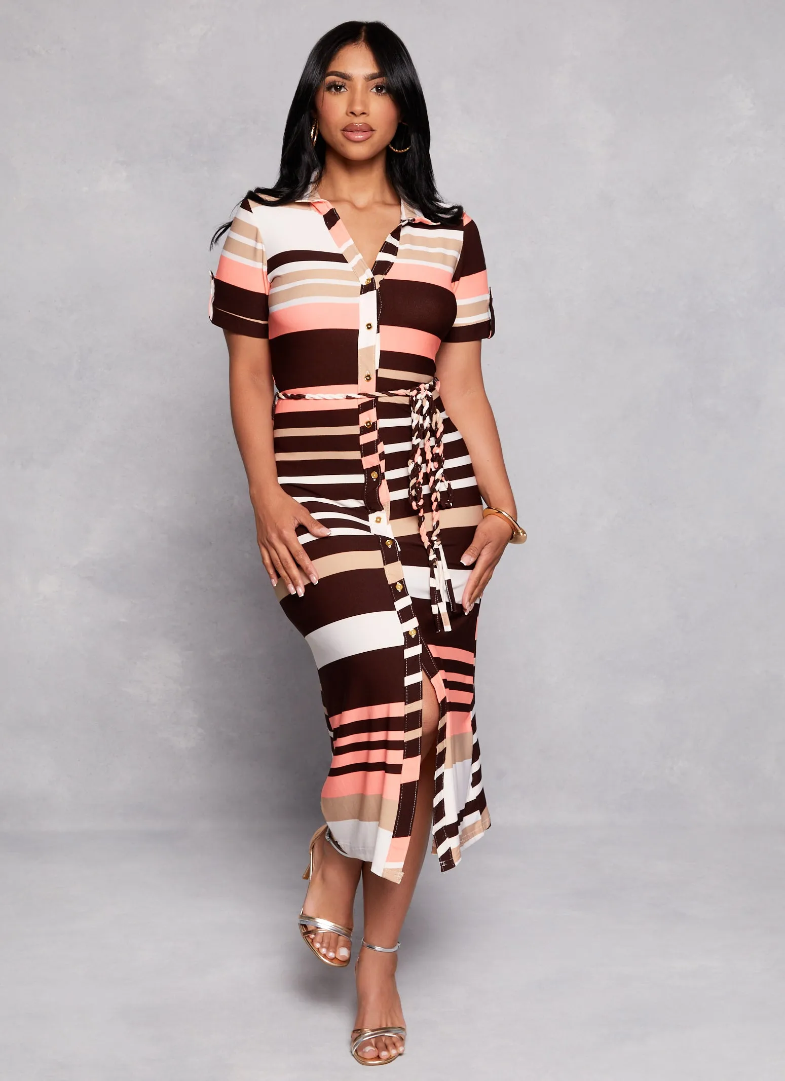 Short Sleeve Striped Midi Shirt Dress sold by Rainbow product image thumbnail 2