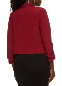 Solid Crepe Knit Ruched Sleeve Blazer sold by Rainbow