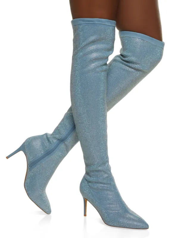 Rhinestone Studded Over the Knee Pointed Toe Boots sold by Rainbow