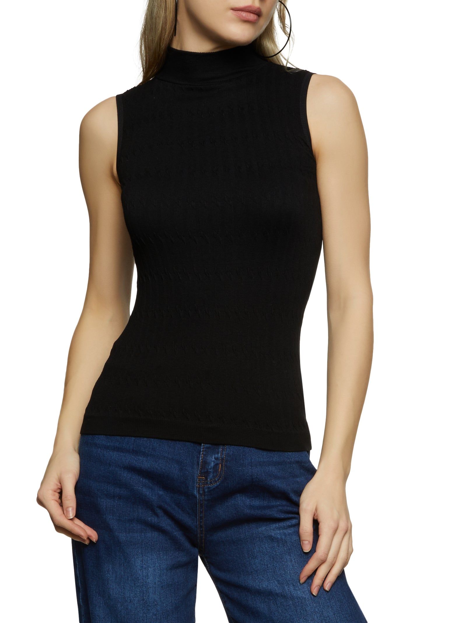 Textured Knit Mock Neck Tank Top sold by Rainbow