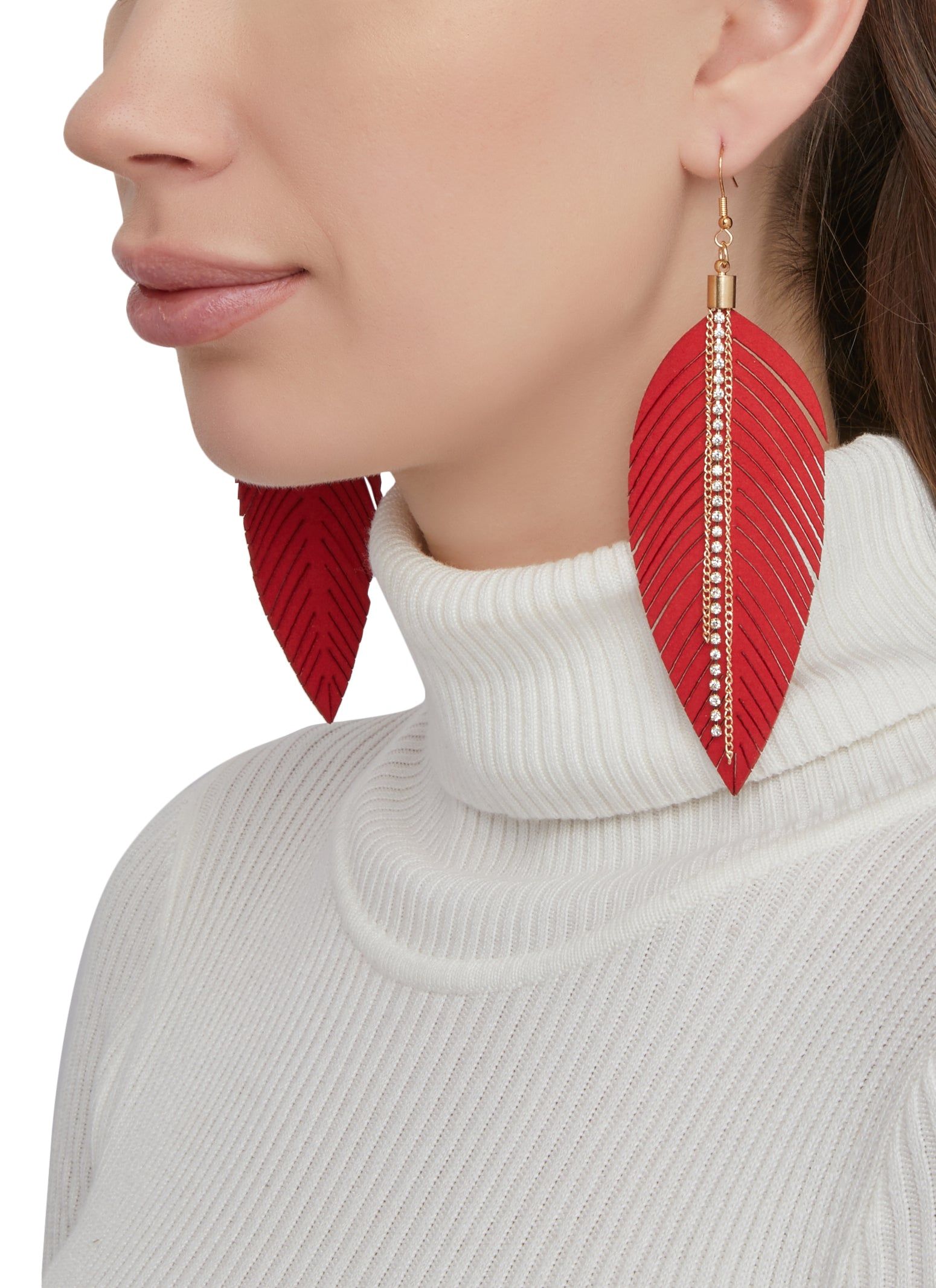 Rhinestone Fringe Leaf Drop Earrings sold by Rainbow