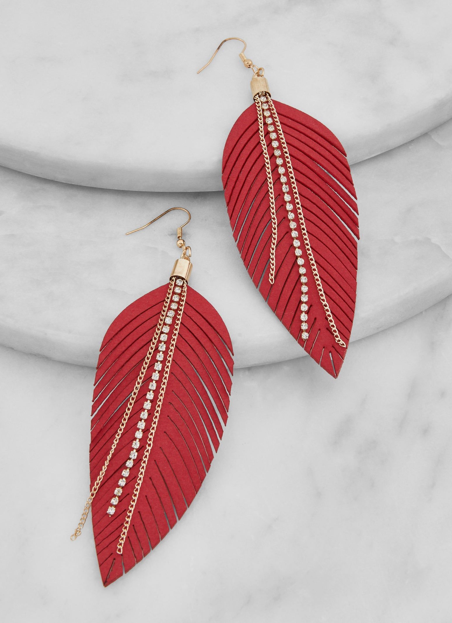 Rhinestone Fringe Leaf Drop Earrings sold by Rainbow product image thumbnail 2