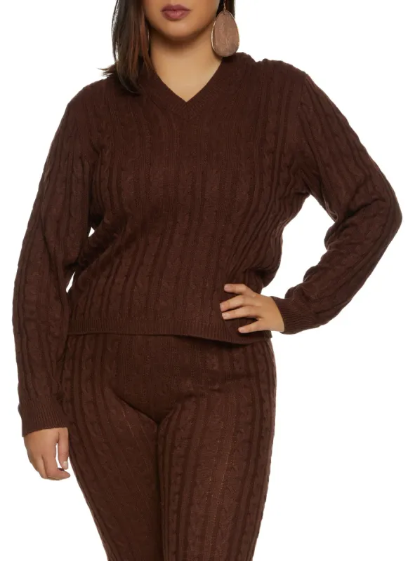 Plus Size Cable Knit Hooded Sweater sold by Rainbow