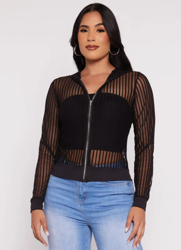 Mesh Striped Zip Front Hoodie sold by Rainbow