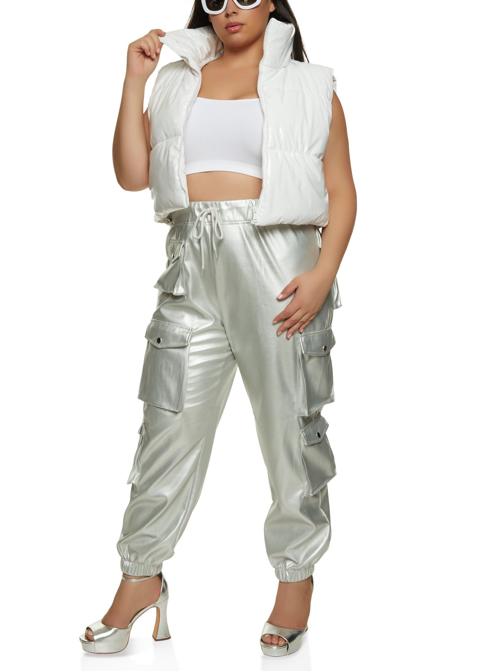 Plus Size Faux Leather Cargo Pocket Joggers sold by Rainbow product image thumbnail 2