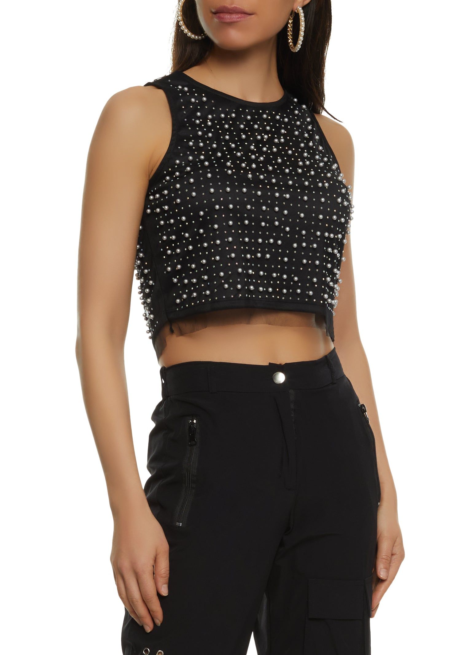 Beaded Mesh Crop Top sold by Rainbow