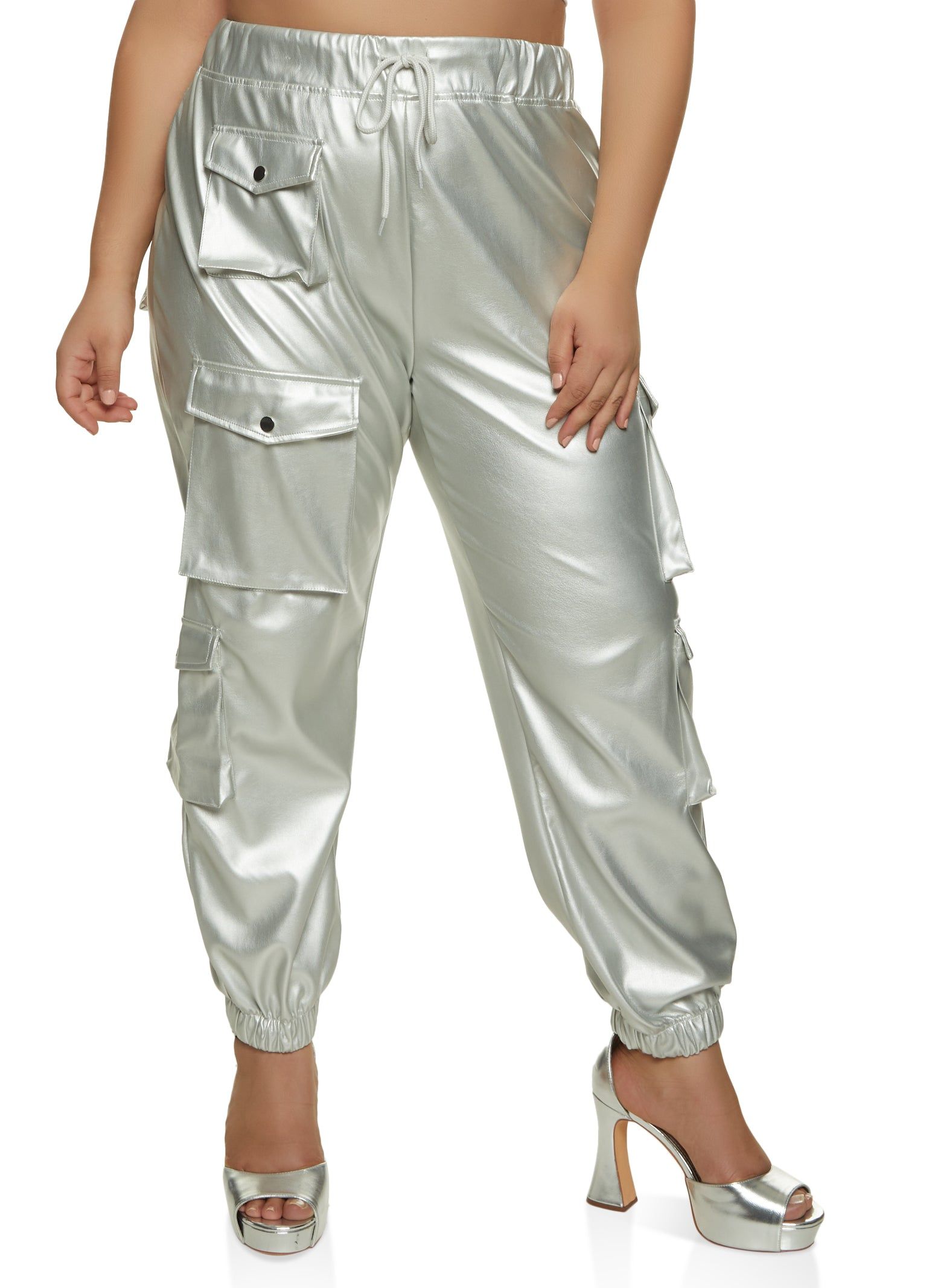 Plus Size Faux Leather Cargo Pocket Joggers sold by Rainbow