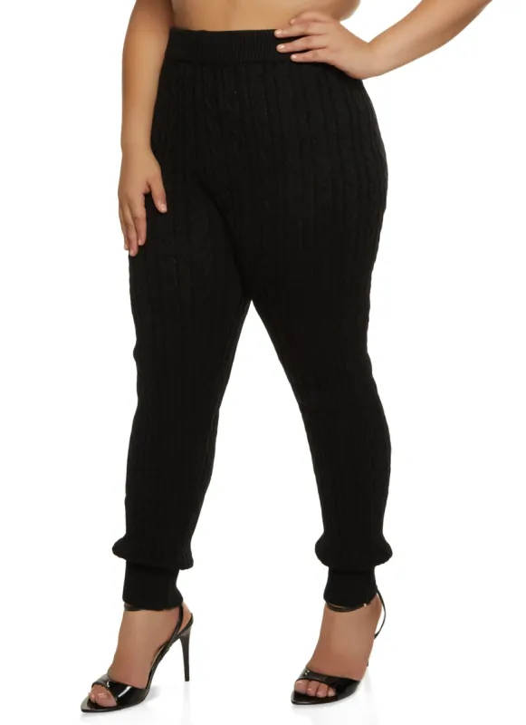 Plus Size Cable Knit High Waist Joggers sold by Rainbow
