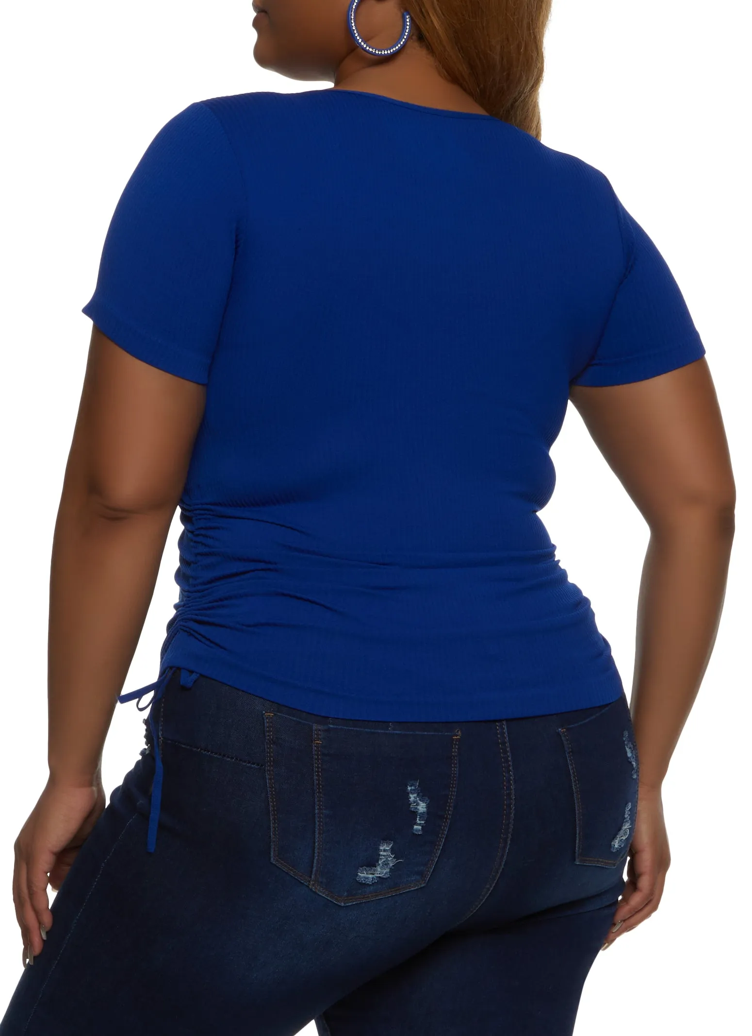 Plus Size Rib Knit Ruched Short Sleeve Top sold by Rainbow product image thumbnail 2