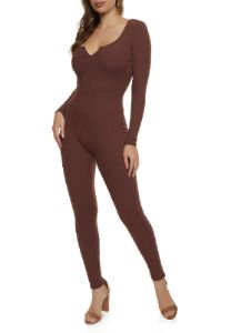Ribbed Notch Neck Open Back Jumpsuit sold by Rainbow